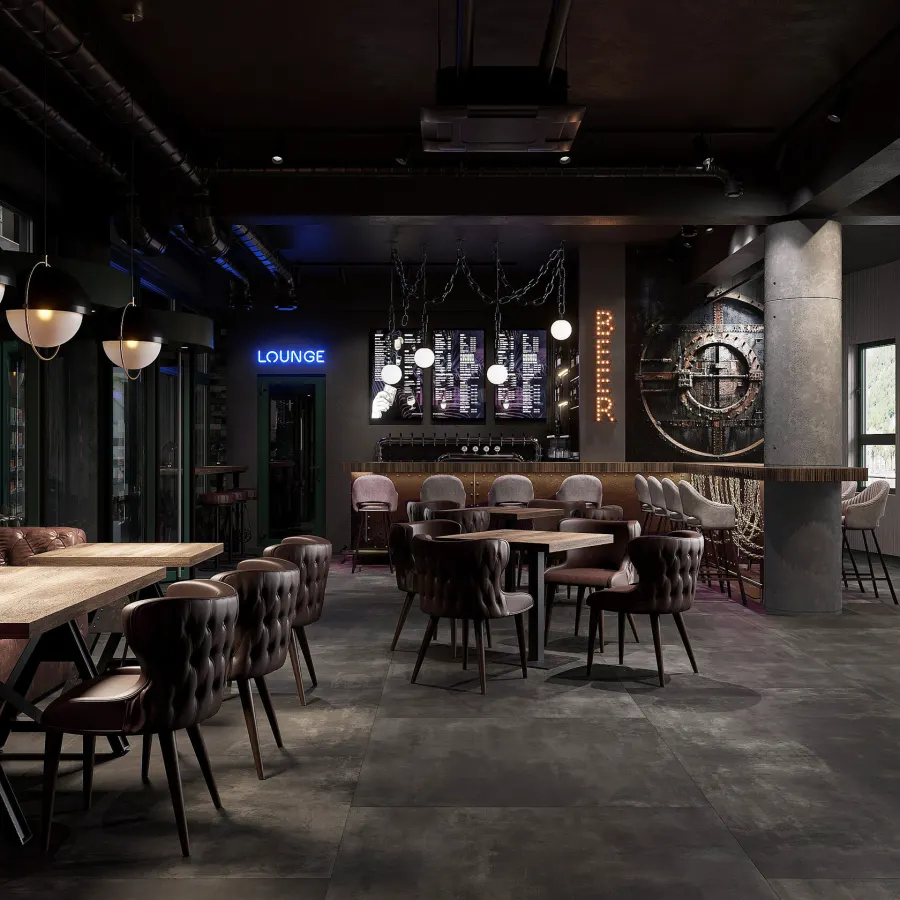 Bar u brutalnom industrijskom stilu – vizualizacija 2