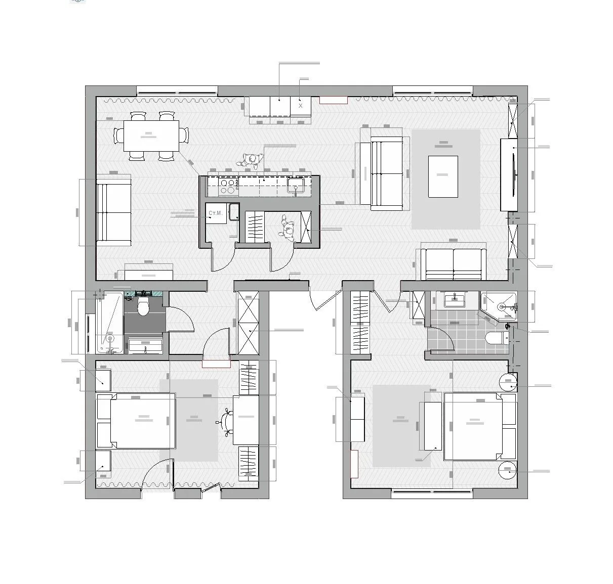 Elegantan stan sa dve spavaće sobe – plan 2